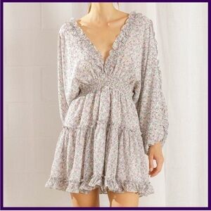 STORIA Mini Dress W/ Balloon Sleeves Ruffle Tiered Skirt & Open Back
Size: L|